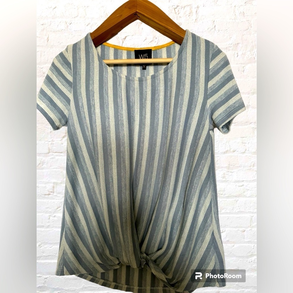 Women  blouse with  short sleeves- striped blue white. Size s